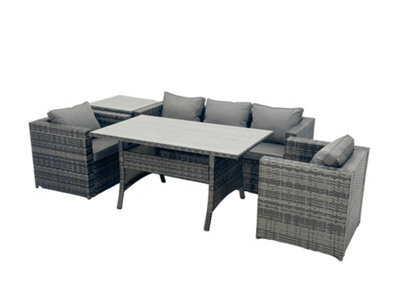 Fimous Outdoor Dining Table Sofa Armchair Set With Side Table Garden Furniture Set Dark Grey Mixed - image 1
