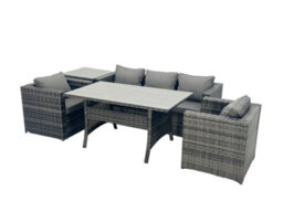 Fimous Outdoor Dining Table Sofa Armchair Set With Side Table Garden Furniture Set Dark Grey Mixed - thumbnail 1