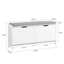 Sobuy Fsr151-L-W,shoe Bench With 2 Doors Functional,120X45X51.5White,w105Xd24Xh52 - thumbnail 3