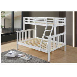Reinforced Beds, Kelling Triple Bunk Bed, Single Over Double In White, Rubbrwood, Solid Wooden Slats, Universal Ladder - thumbnail 2