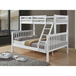 Reinforced Beds, Kelling Triple Bunk Bed, Single Over Double In White, Rubbrwood, Solid Wooden Slats, Universal Ladder - thumbnail 1