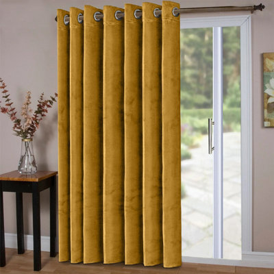 Oxford Homeware Eyelet Velvet Curtains Ochre Fully Lined Blackout Thermal Insulated Curtains (W)168Cm X (L)213Cm Single Panel - image 1