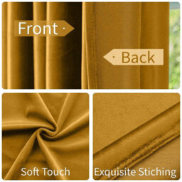 Oxford Homeware Eyelet Velvet Curtains Ochre Fully Lined Blackout Thermal Insulated Curtains (W)168Cm X (L)213Cm Single Panel - thumbnail 3
