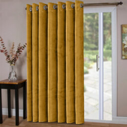 Oxford Homeware Eyelet Velvet Curtains Ochre Fully Lined Blackout Thermal Insulated Curtains (W)168Cm X (L)213Cm Single Panel