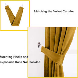 Oxford Homeware Eyelet Velvet Curtains Ochre Fully Lined Blackout Thermal Insulated Curtains (W)168Cm X (L)213Cm Single Panel - thumbnail 4
