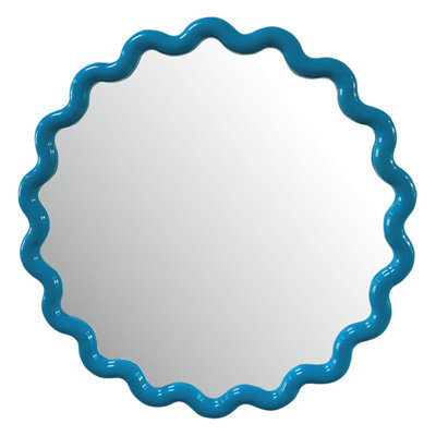 Deenz Striking Wave Edges Design Round Wall-Mounted Playful Ideal Mirror Blue Hue Glass And Pp Framed With Hooks 50 X 2.5 Cm - image 1