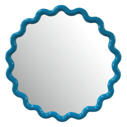 Deenz Striking Wave Edges Design Round Wall-Mounted Playful Ideal Mirror Blue Hue Glass And Pp Framed With Hooks 50 X 2.5 Cm - thumbnail 1