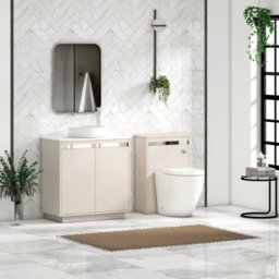 Royal Bathrooms Orion 800mm Warm Taupe Floor Standing Vanity Unit 2 Door With Plain White Undrilled Worktop & Chrome Accent Trim - thumbnail 3