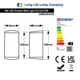 Long Life Lamps Company Modern 6W Led Double Outdoor Wall Light Black Cool White Zlc321Cw - thumbnail 2