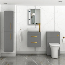 Royal Bathrooms 500mm Wall Hung Vanity Unit 2 Drawer Indigo Grey Gloss & Elva Countertop Basin With Brushed Brass Handle - thumbnail 2
