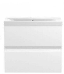 D Pro T Bathrooms 600mm Vanity Unit Gloss White Wall Hung Bathroom Cabinet With Soft Close Storage & Ceramic Basin - thumbnail 1