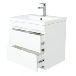 D Pro T Bathrooms 600mm Vanity Unit Gloss White Wall Hung Bathroom Cabinet With Soft Close Storage & Ceramic Basin - thumbnail 4