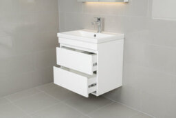 D Pro T Bathrooms 600mm Vanity Unit Gloss White Wall Hung Bathroom Cabinet With Soft Close Storage & Ceramic Basin - thumbnail 2