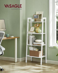 LEDREM Ladder Shelf, 4-Tier Bookshelf, Storage Rack, Bookcase, For Living Room, Kitchen, Bedroom, White - thumbnail 1