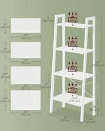 LEDREM Ladder Shelf, 4-Tier Bookshelf, Storage Rack, Bookcase, For Living Room, Kitchen, Bedroom, White - thumbnail 5