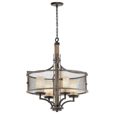 Elegant 4 Bulb Chandelier Pendant Light In Anvil Iron And Glass For Modern Interiors