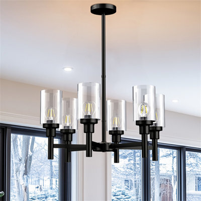Vrygle 6-Light Farmhouse Metal Ferris Wheel Glass Chandelier Industrial Ceiling Lights Kitchen - image 1