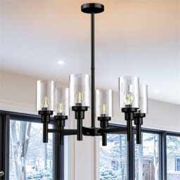 Vrygle 6-Light Farmhouse Metal Ferris Wheel Glass Chandelier Industrial Ceiling Lights Kitchen