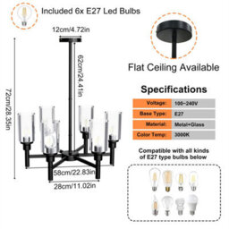 Vrygle 6-Light Farmhouse Metal Ferris Wheel Glass Chandelier Industrial Ceiling Lights Kitchen - thumbnail 2