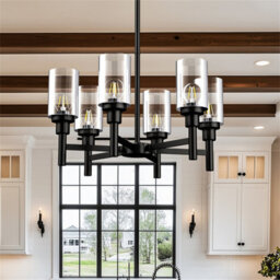 Vrygle 6-Light Farmhouse Metal Ferris Wheel Glass Chandelier Industrial Ceiling Lights Kitchen - thumbnail 3