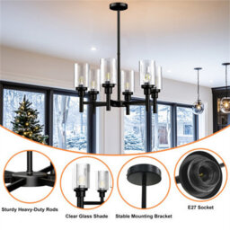 Vrygle 6-Light Farmhouse Metal Ferris Wheel Glass Chandelier Industrial Ceiling Lights Kitchen - thumbnail 4