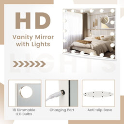 Costway Hollywood Vanity Makeup Mirror W/ Dimmable Led Lights Tabletop & Wall Mounted 65 X 52 Cm - thumbnail 8