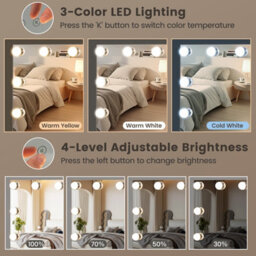 Costway Hollywood Vanity Makeup Mirror W/ Dimmable Led Lights Tabletop & Wall Mounted 65 X 52 Cm - thumbnail 6