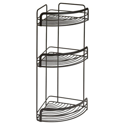 Metaltex Origin Lava 3-Tier Corner Shelf Bathroom Storage Rack - Black