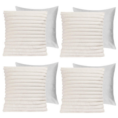OHS 4 X Faux Fur Thick Rib Filled Cushion Covers - image 1