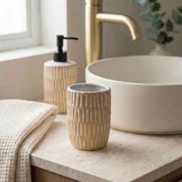 Candlelight Matt Cream & Black Speckled Ceramic Freestanding Soap Dispenser - thumbnail 4