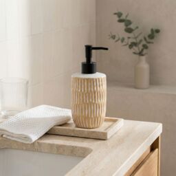 Candlelight Matt Cream & Black Speckled Ceramic Freestanding Soap Dispenser - thumbnail 3