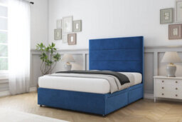 "Sloomy Texas Navy Plush Divan Bed Base 2 Drawers Same Side With 54"" Floor Standing Headboard 4' Small Double" - thumbnail 3