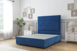 "Sloomy Texas Navy Plush Divan Bed Base 2 Drawers Same Side With 54"" Floor Standing Headboard 4' Small Double" - thumbnail 1