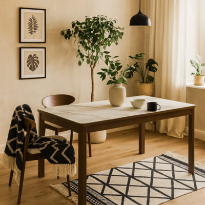 Wyld Haus Cork 180Cm Rectangular Cream Ceramic Dining Table With Oak Veneer Base - image 1