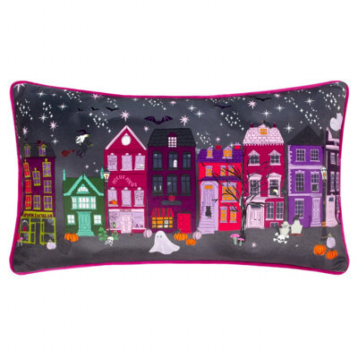 Furn. Creepy Town Velvet Piped Feather Rich Cushion - image 1
