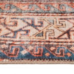 Loomed Distressed Navy Terracotta Persian Style Washable Non Slip Rug 80X150Cm - thumbnail 8