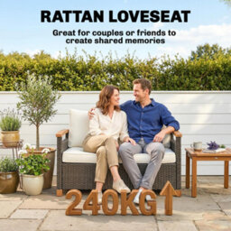 Outsunny 2 Seater Rattan Garden Sofa With Acacia Wood Armrests, Brown - thumbnail 8