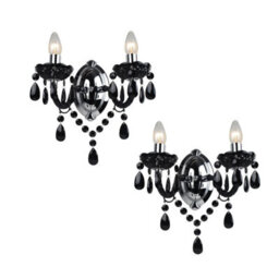 First Choice Lighting Set Of 2 Black Acrylic & Chrome Marie Therese Style 2 X 40W Wall Light - thumbnail 1