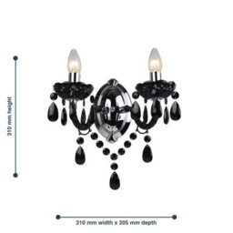 First Choice Lighting Set Of 2 Black Acrylic & Chrome Marie Therese Style 2 X 40W Wall Light - thumbnail 4