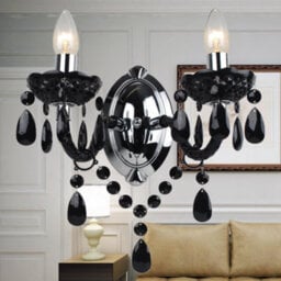 First Choice Lighting Set Of 2 Black Acrylic & Chrome Marie Therese Style 2 X 40W Wall Light - thumbnail 6