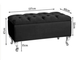 Londona 137Cm Chesterfield Ottoman Storage Bench - Plush Velvet Shoe Bench - Black Upholstery Footstool With Storage - thumbnail 3