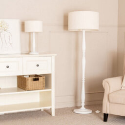 Valuelights Victoria Candlestick White Wood Floor Lamp With Cream Boucle Drum Shade - thumbnail 4
