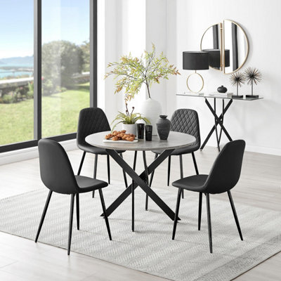 Furniturebox Uk Novara Grey Concrete Effect Black Leg Round Dining Table & 4 Black Corona Black Leg Chairs - image 1