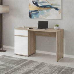 Amos Mann Furniture Langley Oak And White Gloss Computer Study Desk With Drawer And Cupboard - thumbnail 2