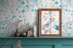 As Creation Bricoflor Non-Woven Wallpaper, Leaf & Palm Wallpaper, Scandinavian, Vintage In Blue, Grey, Turquoise, White - 10,05 X 0,53 M