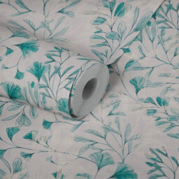 As Creation Bricoflor Non-Woven Wallpaper, Leaf & Palm Wallpaper, Scandinavian, Vintage In Blue, Grey, Turquoise, White - 10,05 X 0,53 M - thumbnail 4