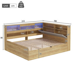 Btm 4Ft6 Wooden Daybed, Hydraulic Storage Bed With Led Lighting & Usb Charging, Natural - thumbnail 6