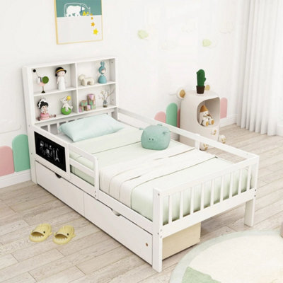 Single Size Bed Frame W/2 Storage Drawers & Bookcase Headboard - image 1