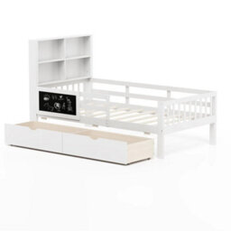 Single Size Bed Frame W/2 Storage Drawers & Bookcase Headboard - thumbnail 4