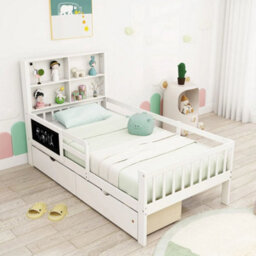 Single Size Bed Frame W/2 Storage Drawers & Bookcase Headboard - thumbnail 1